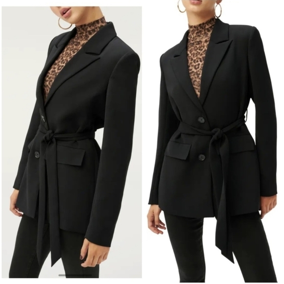 Good American Black Button-Front Trench Style Belted Blazer - Size 0/XS - Picture 1 of 16